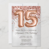Invitation Rose Gold Silver 15e anniversaire de fête Invitati (Devant)