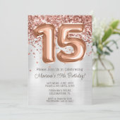 Invitation Rose Gold Silver 15e anniversaire de fête Invitati (Debout devant)