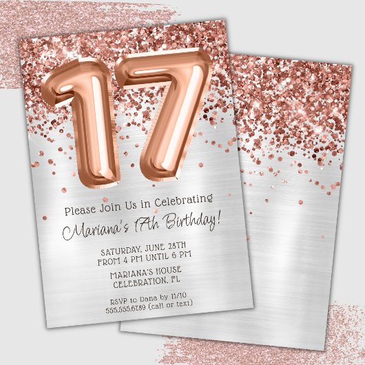 Invitation Rose Gold Silver 17e anniversaire de fête Invitati