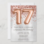 Invitation Rose Gold Silver 17e anniversaire de fête Invitati (Devant)