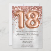 Invitation Rose Gold Silver 18e anniversaire de fête Invitati (Devant)