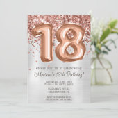 Invitation Rose Gold Silver 18e anniversaire de fête Invitati (Debout devant)
