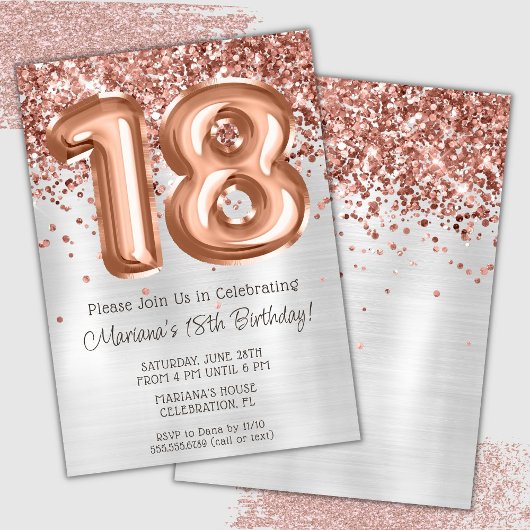 Invitation Rose Gold Silver 18e anniversaire de fête Invitati