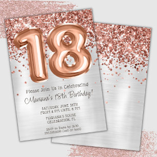 Invitation Rose Gold Silver 18e anniversaire de fête Invitati