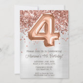 Invitation Rose Gold Silver 4e anniversaire de fête Invitatio (Devant)