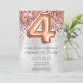 Invitation Rose Gold Silver 4e anniversaire de fête Invitatio (Debout devant)