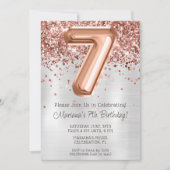 Invitation Rose Gold Silver 7e anniversaire de fête Invitatio (Devant)