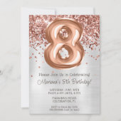 Invitation Rose Gold Silver 8e anniversaire de fête Invitatio (Devant)