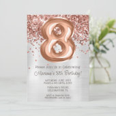 Invitation Rose Gold Silver 8e anniversaire de fête Invitatio (Debout devant)