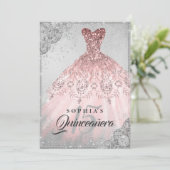 Invitation Rose Gold Silver Diamond Sparkle Gown Quinceanera (Debout devant)