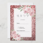 Invitation Rose gold silver glitter pink floral RSVP  (Devant)