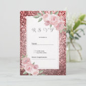 Invitation Rose gold silver glitter pink floral RSVP  (Debout devant)