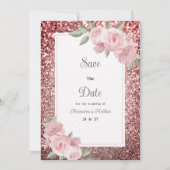 Invitation Rose gold silver glitter pink floral Save The Date (Devant)