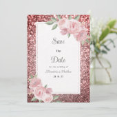 Invitation Rose gold silver glitter pink floral Save The Date (Debout devant)