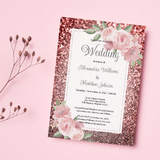 Invitation Rose gold silver glitter pink floral Wedding 