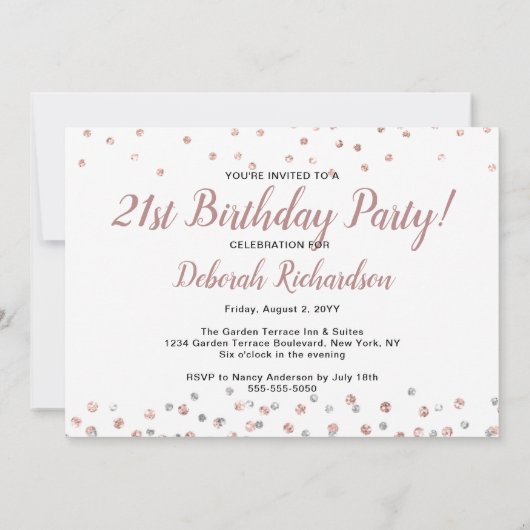 Invitation Rose Gold Silver Photo Collage 21e anniversaire (Dos)