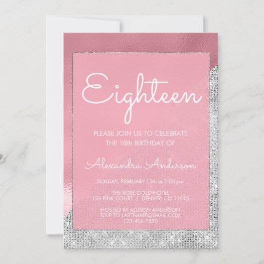 Invitation Rose Gold & Silver Sparkle 18e anniversaire (Devant)