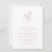 Invitation Rose Gold Simple Cherry Blooming Blossoms Monogram (Devant)