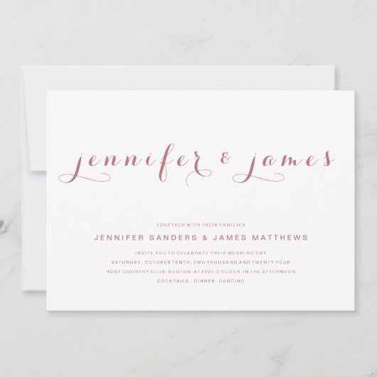 Invitation Rose Gold Simple Élégant Script Moderne Mariage (Devant)