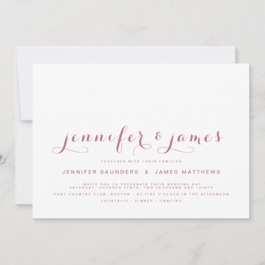 Invitation Rose Gold Simple Élégant Script Photo Mariage (Devant)