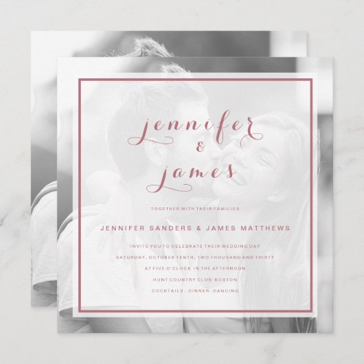 Invitation Rose Gold Simple Script Modern Photo Mariage (Devant / Derrière)