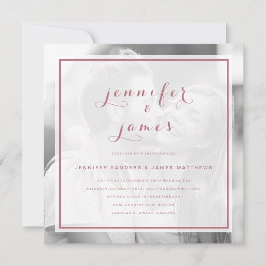 Invitation Rose Gold Simple Script Modern Photo Mariage (Devant)
