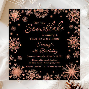 Invitation Rose Gold Snowflakes fête d'anniversaire