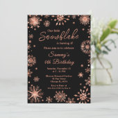 Invitation Rose Gold Snowflakes fête d'anniversaire (Debout devant)