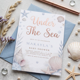 Invitation Rose Gold Sous La Mer Baby Shower Coquillage