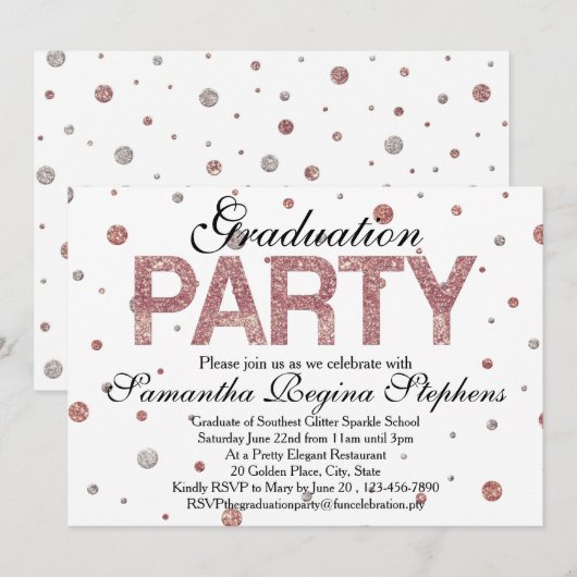Invitation Rose Gold Sparkle Confetti Graduation Party (Devant / Derrière)