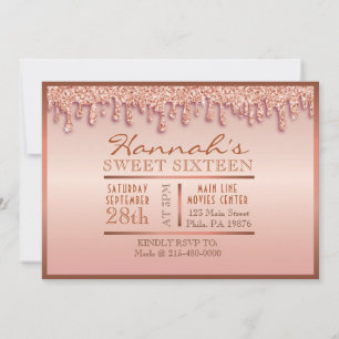 Invitation Rose Gold Sparkle Drippy Sweet sixteen Party