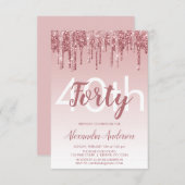 Invitation Rose Gold Sparkle Parties scintillant 40e fête d'a (Devant / Derrière)