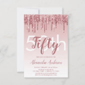 Invitation Rose Gold Sparkle Parties scintillant 50e fête d'a (Devant)