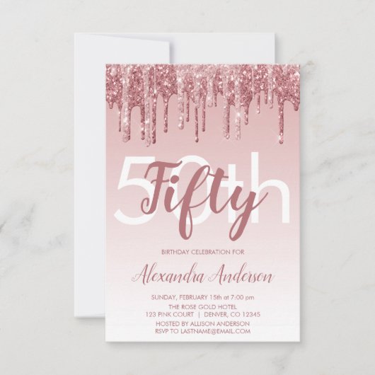 Invitation Rose Gold Sparkle Parties scintillant 50e fête d'a (Devant)