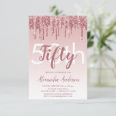 Invitation Rose Gold Sparkle Parties scintillant 50e fête d'a (Debout devant)