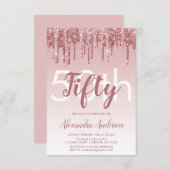 Invitation Rose Gold Sparkle Parties scintillant 50e fête d'a (Devant / Derrière)