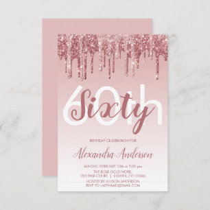 Invitation Rose Gold Sparkle Parties scintillant 60e annivers
