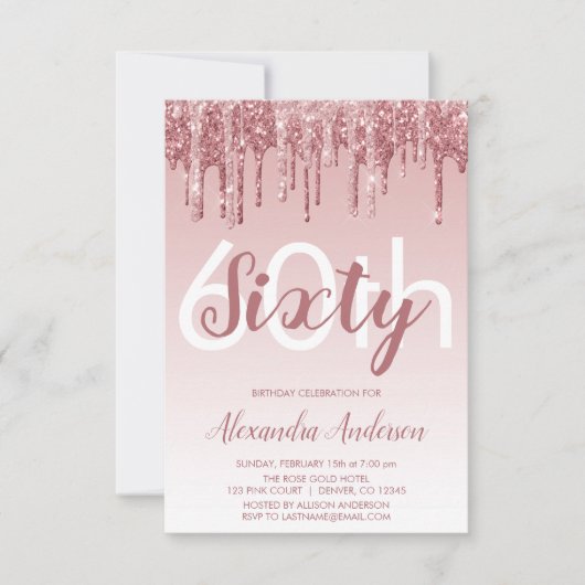 Invitation Rose Gold Sparkle Parties scintillant 60e fête d'a (Devant)