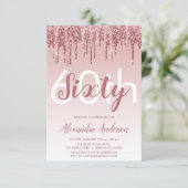 Invitation Rose Gold Sparkle Parties scintillant 60e fête d'a (Debout devant)