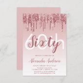 Invitation Rose Gold Sparkle Parties scintillant 60e fête d'a (Devant / Derrière)