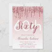 Invitation Rose Gold Sparkle Parties scintillant 60e fête d'a (Devant)