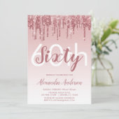 Invitation Rose Gold Sparkle Parties scintillant 60e fête d'a (Debout devant)