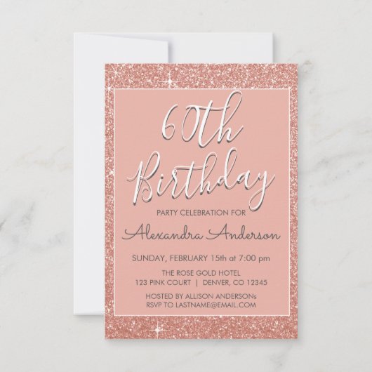 Invitation Rose Gold Sparkle Parties scintillant 60e fête d'a (Dos)