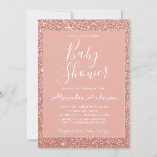 Invitation Rose Gold Sparkle Parties scintillant Baby shower  (Dos)