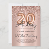 Invitation Rose Gold Sparkle Parties scintillant Balloon 20e (Devant)