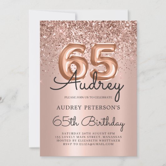 Invitation Rose Gold Sparkle Parties scintillant Balloon 65e  (Devant)