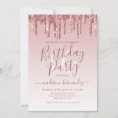 Invitation Rose Gold Sparkle Parties scintillant de séchage 1 (Devant)
