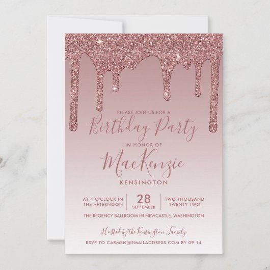 Invitation Rose Gold Sparkle Parties scintillant Drives Chaqu (Devant)