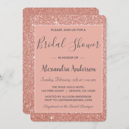 Invitation Rose Gold Sparkle Parties scintillant nuptiale dou (Devant / Derrière)