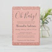 Invitation Rose Gold Sparkle Parties scintillant Oh Baby show (Debout devant)